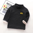 Kids Korean Style Turtleneck Striped Design Velvet Winter T-shirts childrensterritory
