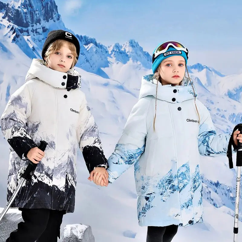 Warm Duck Down Padded Long Winter Snow Jacket for Kids