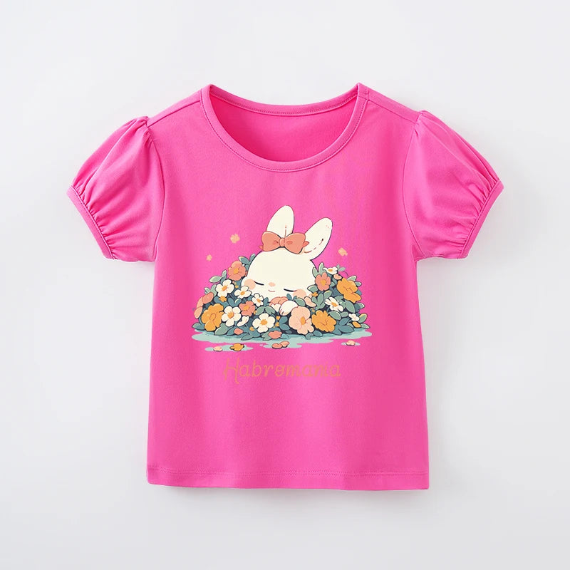 Kids Girls Hipster Cartoon Print Casual T-Shirt For Summer childrensterritory