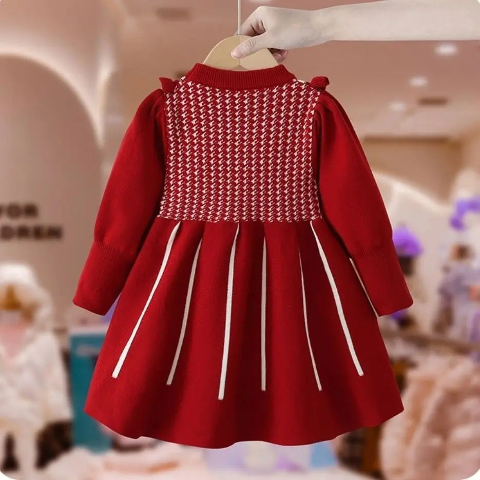 Girls' Long-Sleeved Bow-Design Winter Dresses