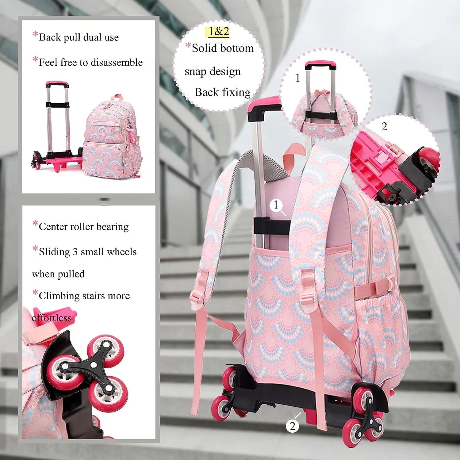 Waterproof Printed School Bags Set with or without Wheels for Kids