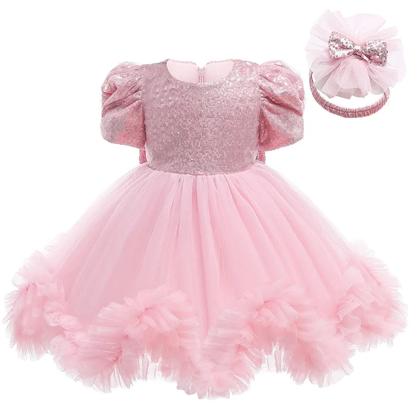 Girls' Round Neck Design Fluffy Party Dresses childrensterritory