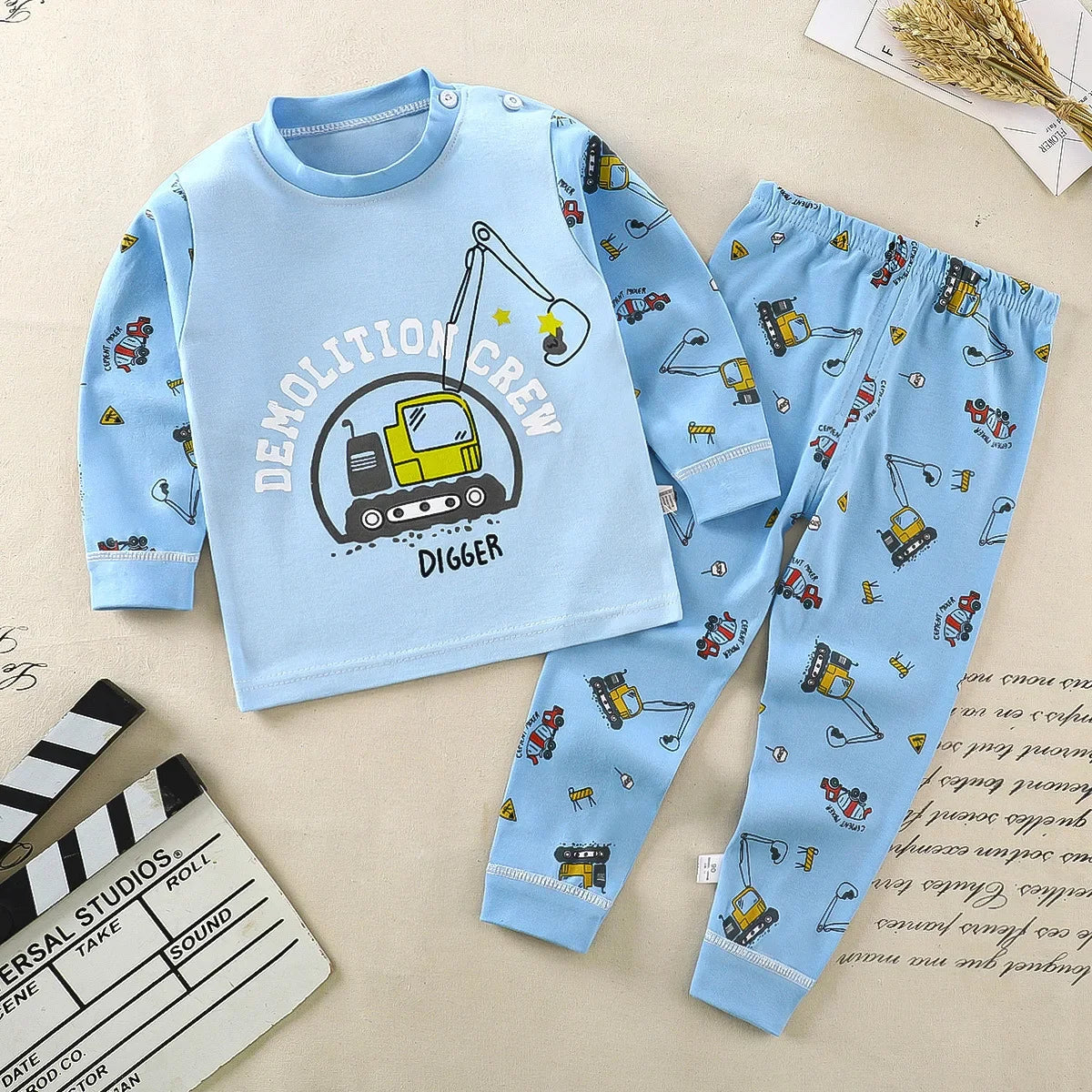 Kids Cartoon Print Casual Winter Clothing Set