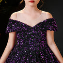 Little Girl Deep Purple Sequin Luxury Gowns/Party Dresses childrensterritory