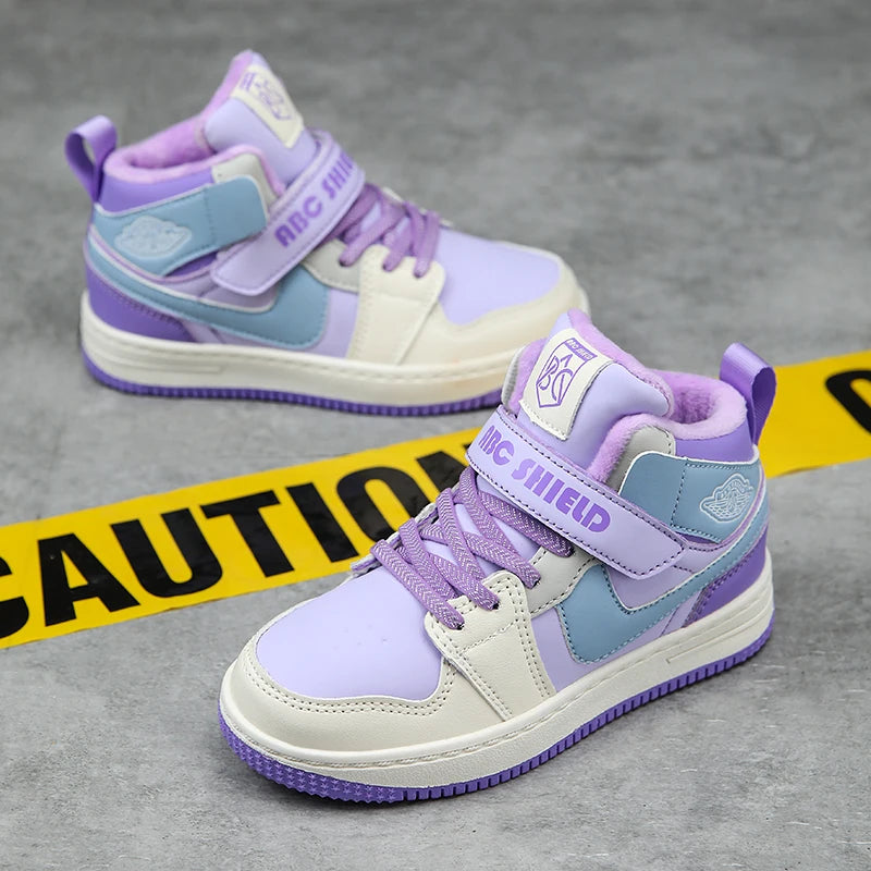 Warm Plush High-Top Kids Sports Sneakers