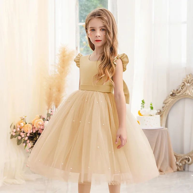 Kids Girls Big Bow Design Tulle Princess Dresses for Summer childrensterritory