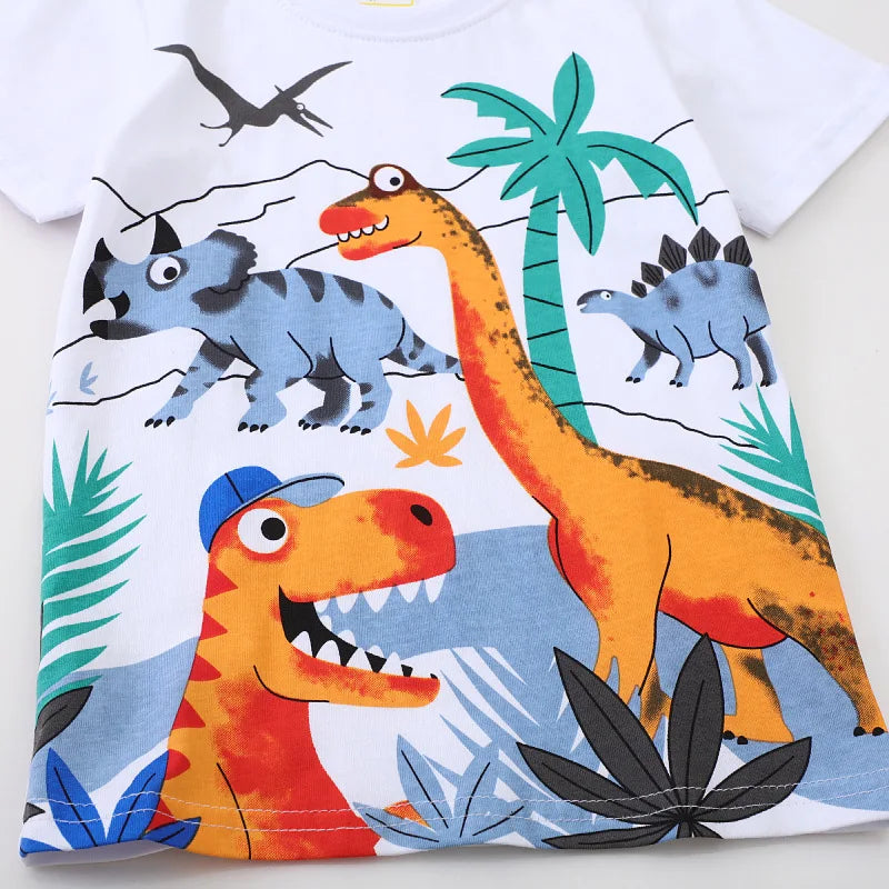 Little Boys Cartoon Dinosaurs Print Cotton T-Shirts childrensterritory