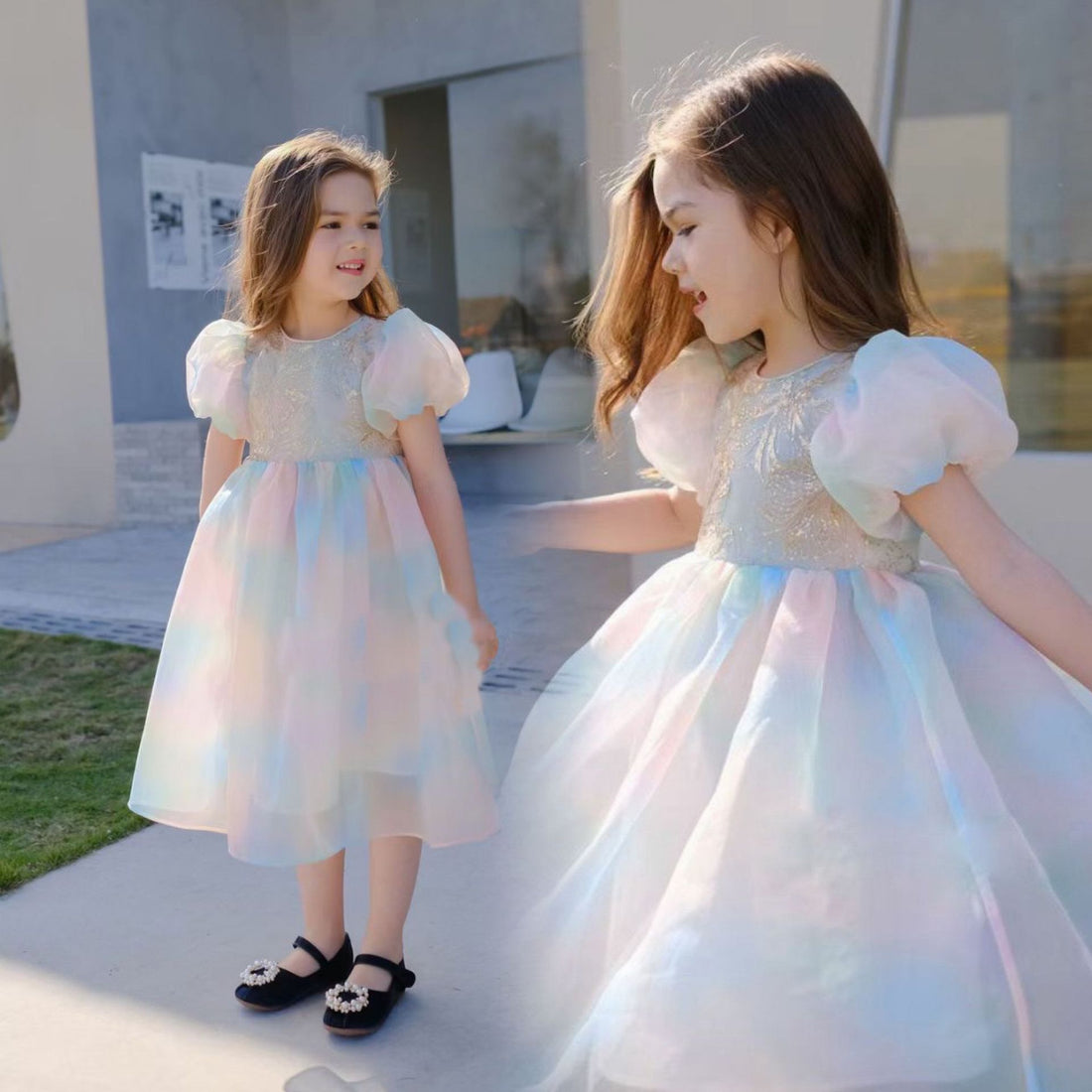 Colorful Patchwork Kids Girls Princess Party Dress childrensterritory