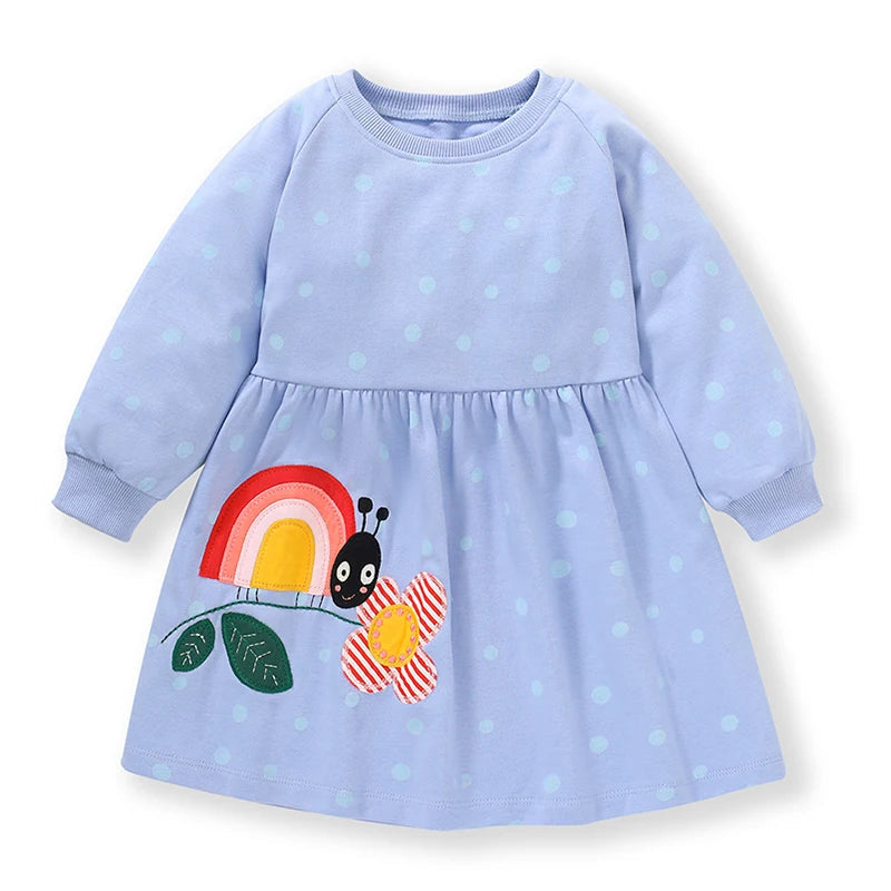 Colorful Snail Design Kids Girls Casual Dress childrensterritory