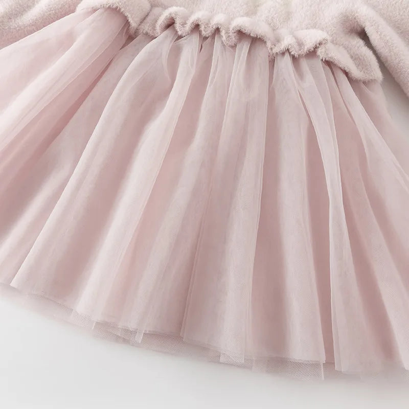 Cute Warm Fleece Upper and Mesh Bottom Girls Princess Dress childrensterritory