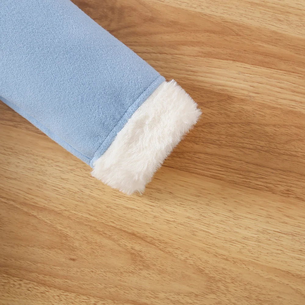 Girls' Furry Collar Ribbon Design Winter Dresses