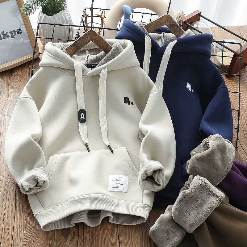 Plus Velvet Warm Casual Hooded Sweatshirts for Boys childrensterritory