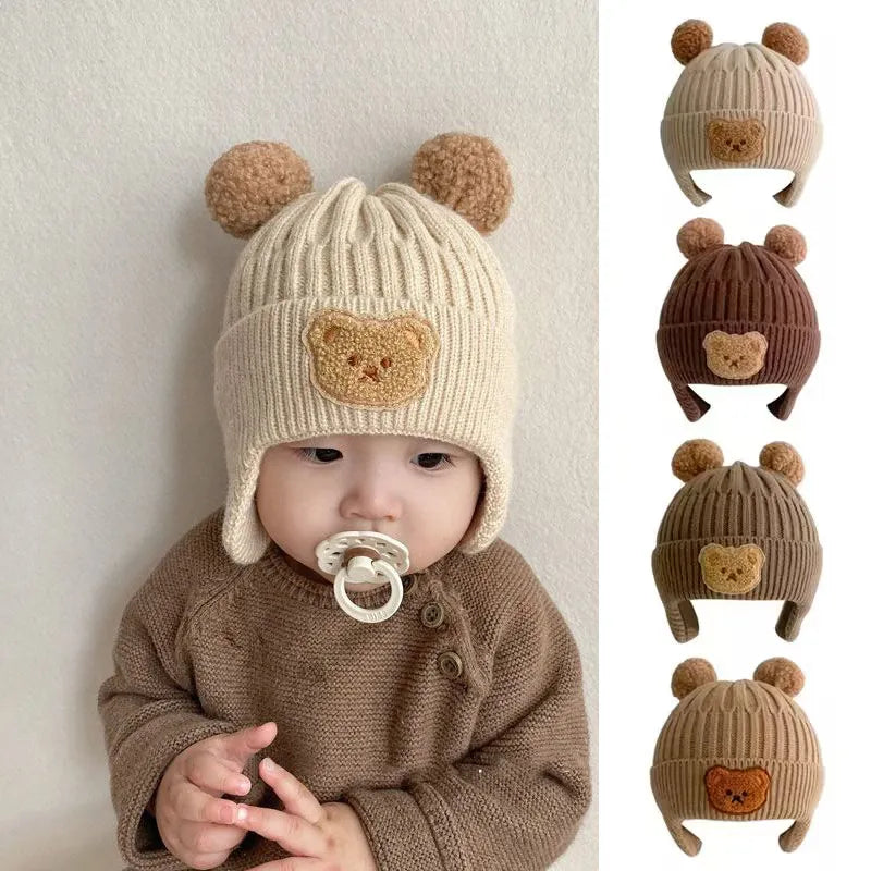 Cartoon Bear Ear Protection Knitted Hat for Toddler Boys Girls childrensterritory