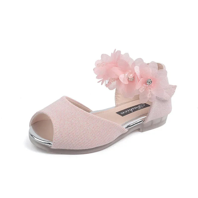 Girls Low Heel Rhinestone Flower Wedding Party Princess Shoes childrensterritory