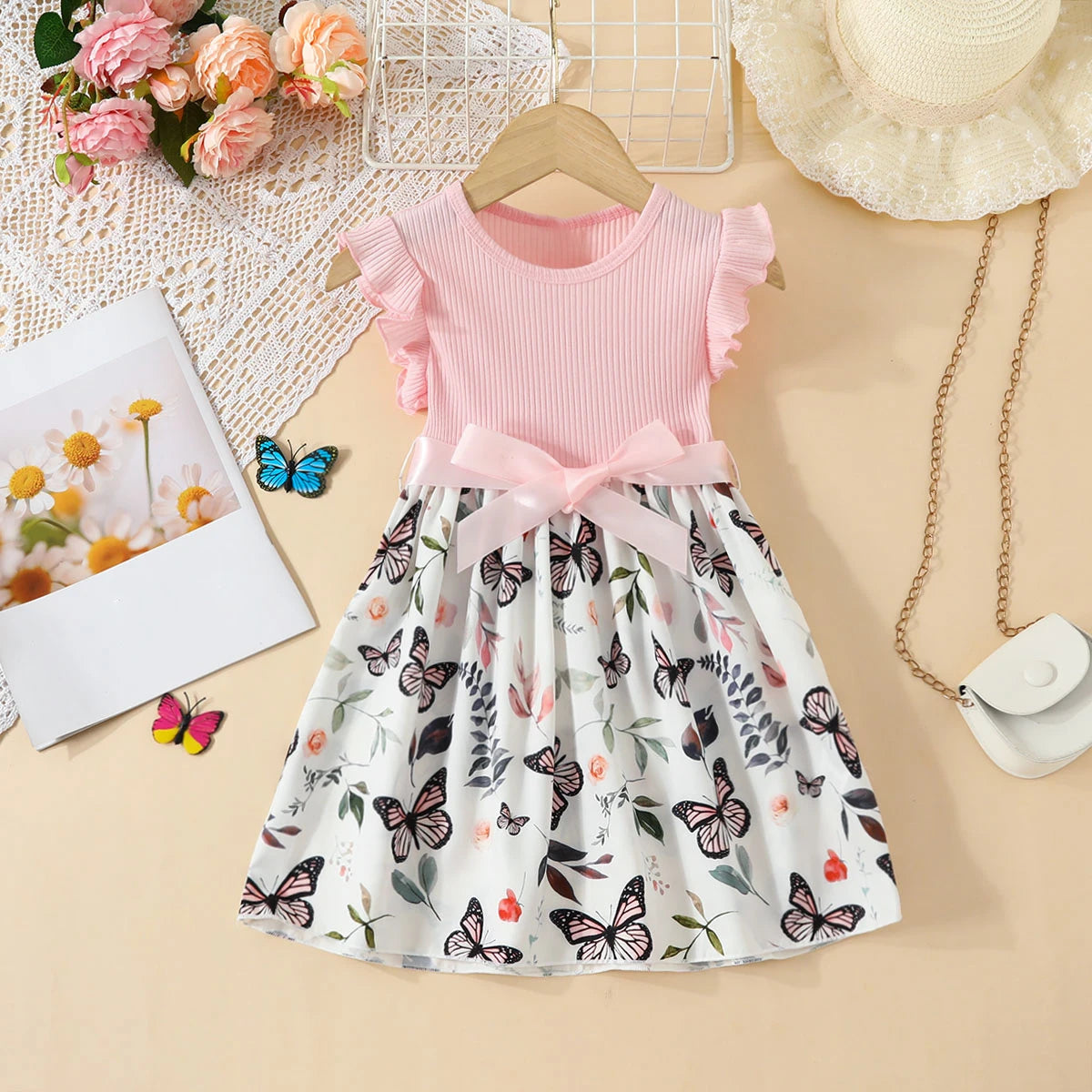 Butterfly Print Sleeveless Summer Party Dresses for Little Girls childrensterritory