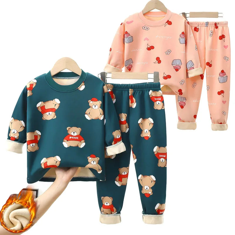 Cartoon Bear Design Kids Warm Plus Velvets Sleepwears childrensterritory