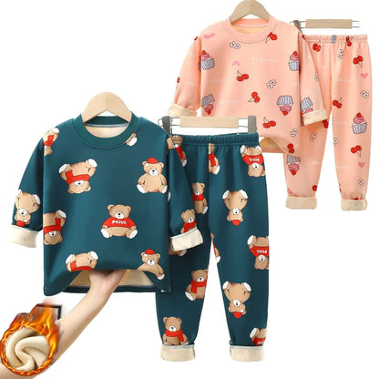 Cartoon Bear Design Kids Warm Plus Velvets Sleepwears childrensterritory