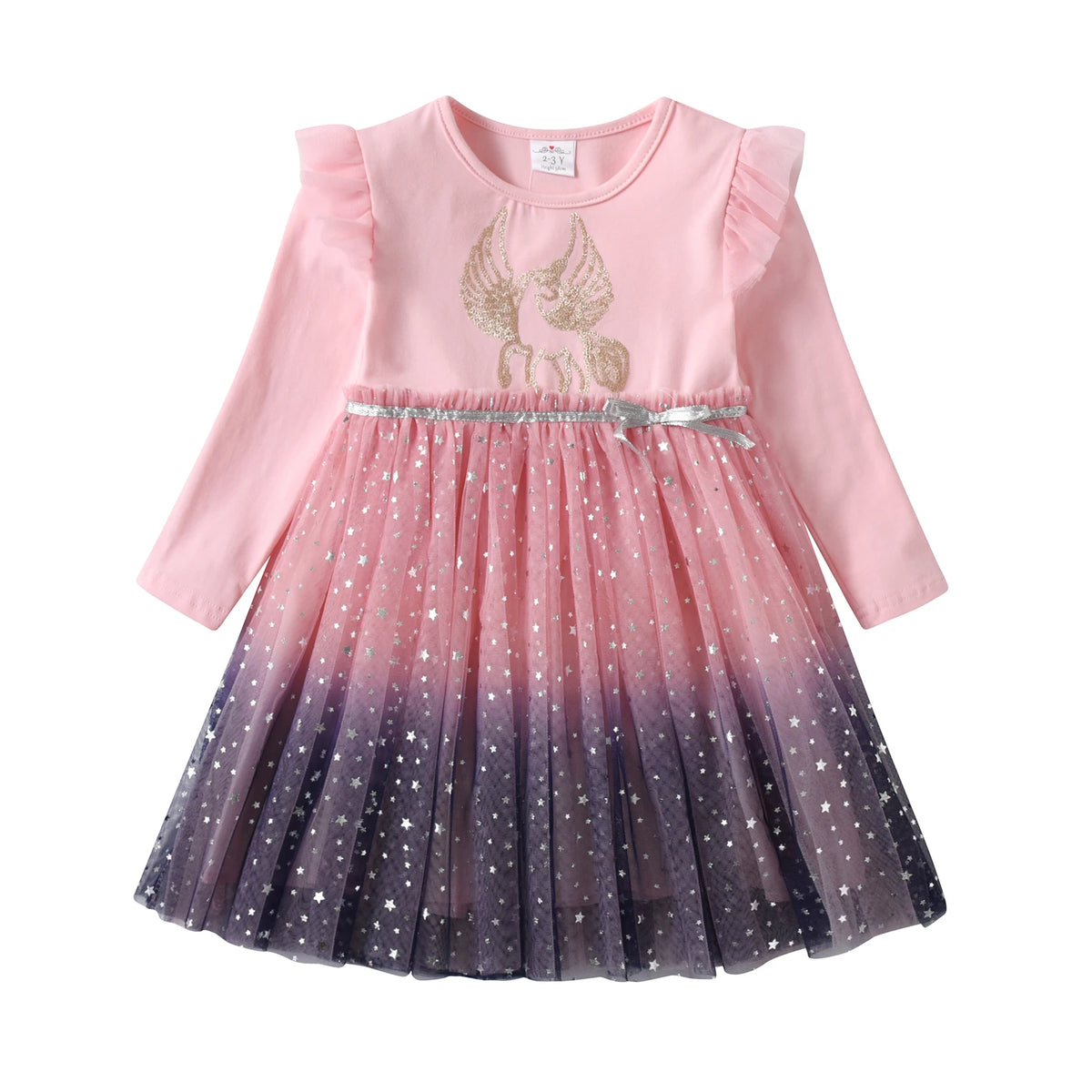 Cartoon Print Long Sleeve Girls Sequined Princess Dresses childrensterritory