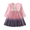 Cartoon Print Long Sleeve Girls Sequined Princess Dresses childrensterritory