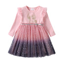 Cartoon Print Long Sleeve Girls Sequined Princess Dresses childrensterritory