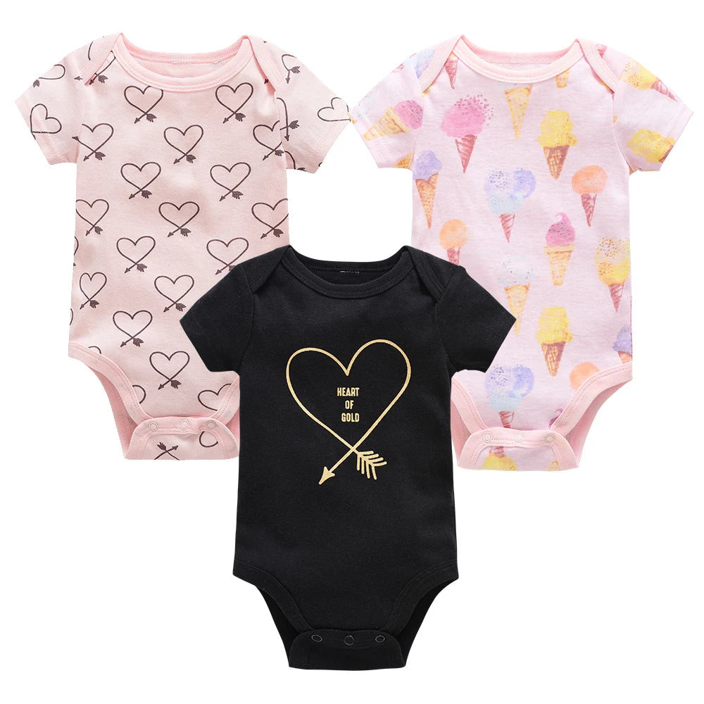 3PCS/Lot Newborn Baby Cartoon Printed Summer Romper