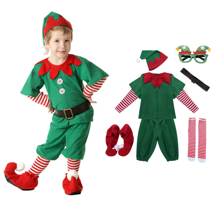 Kids Green Elf Santa Costume for Carnival Party