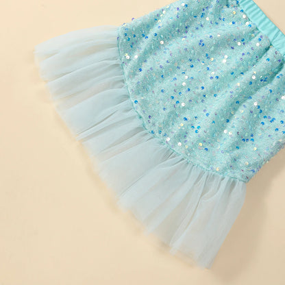 Baby/Kids Girls Cartoon Mermaid Top and Sequined Fishtail Skirt Set childrensterritory