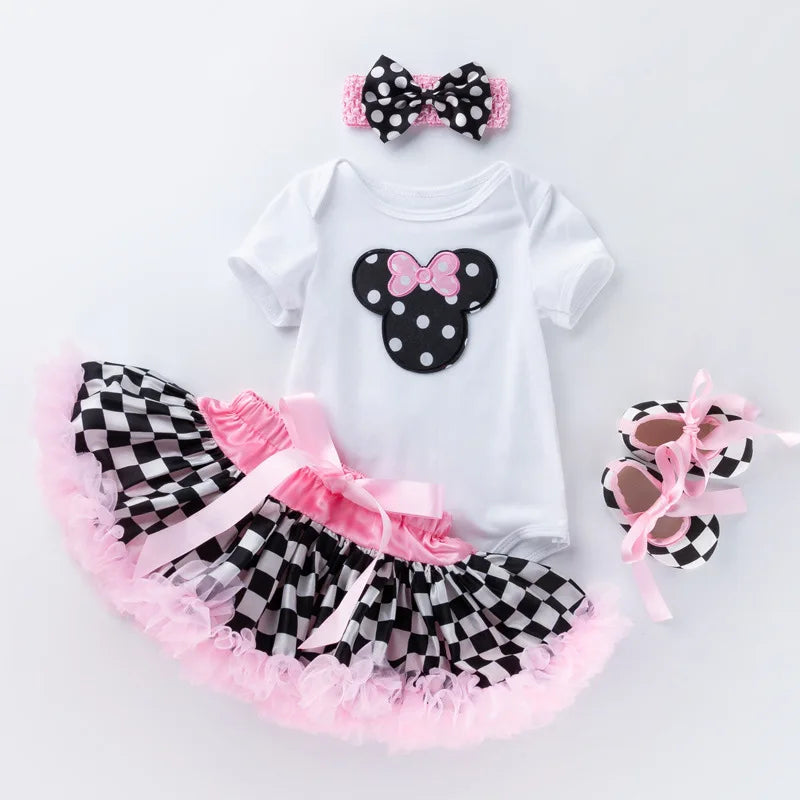 Baby Girls 4Pcs Birthday Outfit Sets/Ruffle Skirts+Romper
