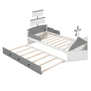 Boat-shaped Platform Bed with a Trundle, and Two Nightstands childrensterritory