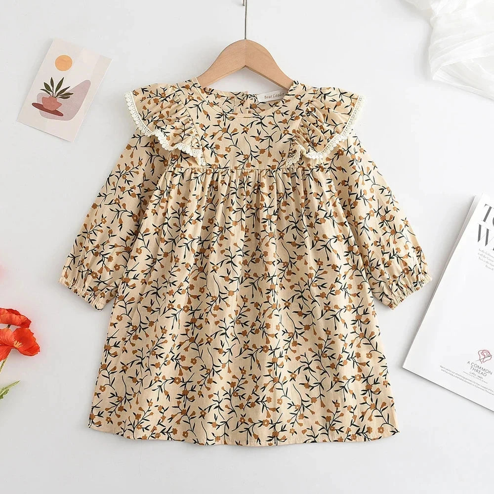 Kids Girls Long Sleeve Mesh Cotton Winter Party Dresses
