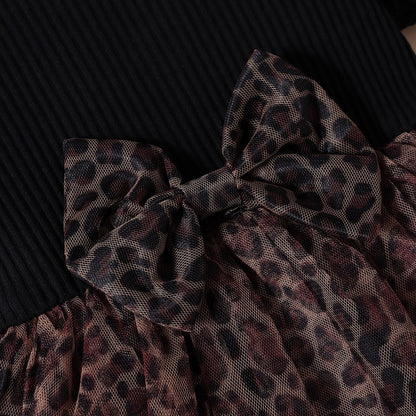 Little Girls Leopard Printed Ruffled Bowknot Party Dress childrensterritory