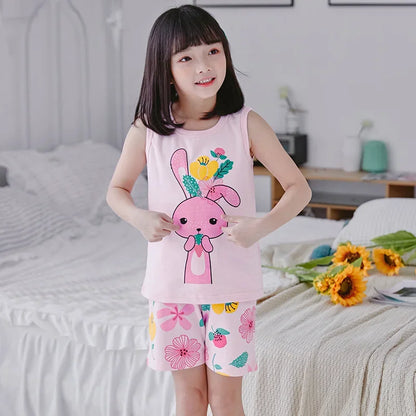 Kid Boy Girl Cartoon Design Sleeveless Cotton Vest and Pajamas Sets childrensterritory