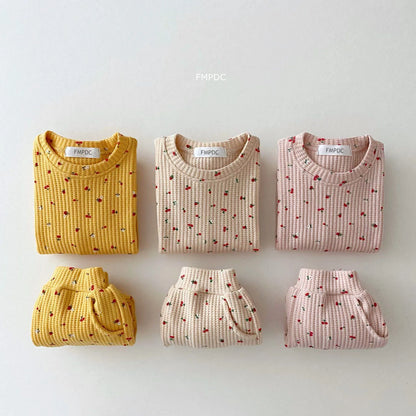 Baby Waffle Cotton Fruits Print Sweatshirt + Pants Outfit Set childrensterritory