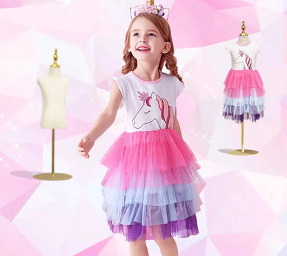 Kids Girls Unicorn Embroidery Birthday Tutu Dresses childrensterritory
