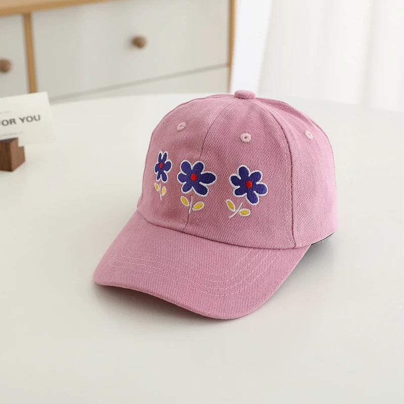 Little Girls Flowers Embroidery Adjustable Sports Caps childrensterritory