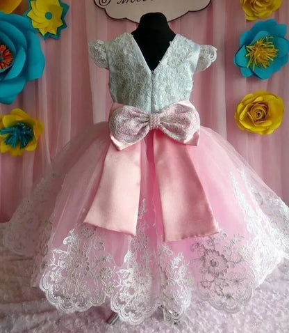 Little Girls Princess Party Gowns with Big Bow Lace Appliques childrensterritory