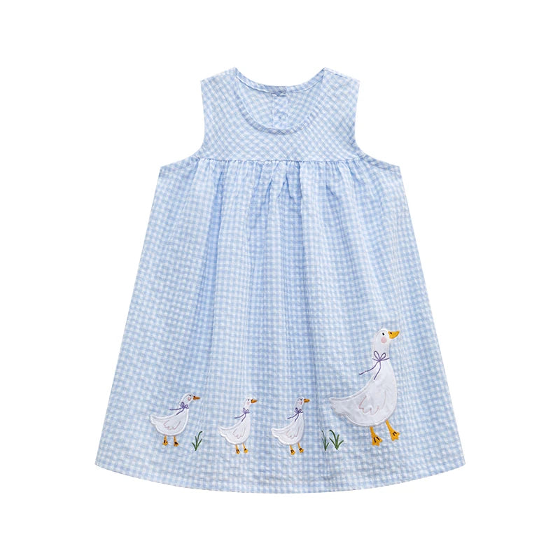 Sleeveless Cartoon Ducks Print Girls Summer Dresses childrensterritory