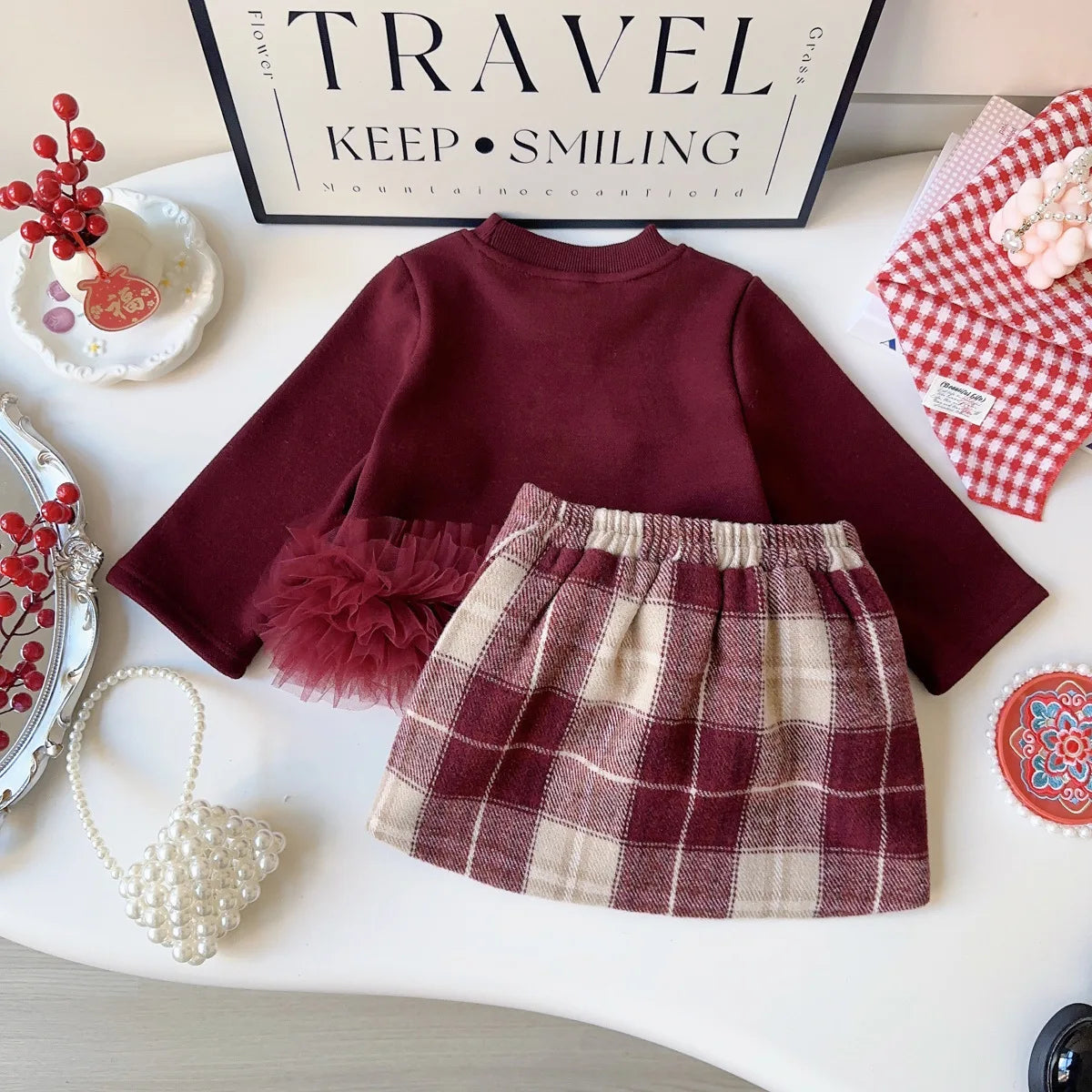 Girls' Bow Design Long-Sleeved Winter Outfit