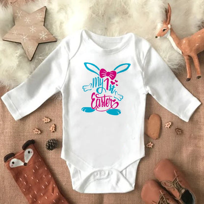 "My 1st Easter" Latter Print Baby Long Sleeve Easter Bodysuit childrensterritory