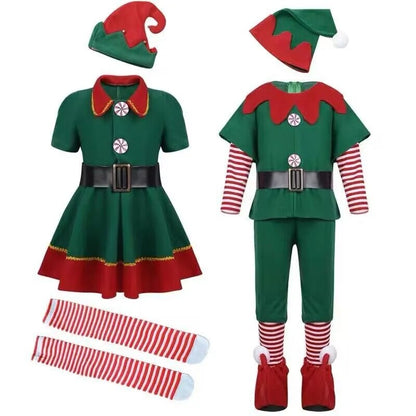 Family Matching Christmas Elf Costume Girls Elf Dress Sets childrensterritory