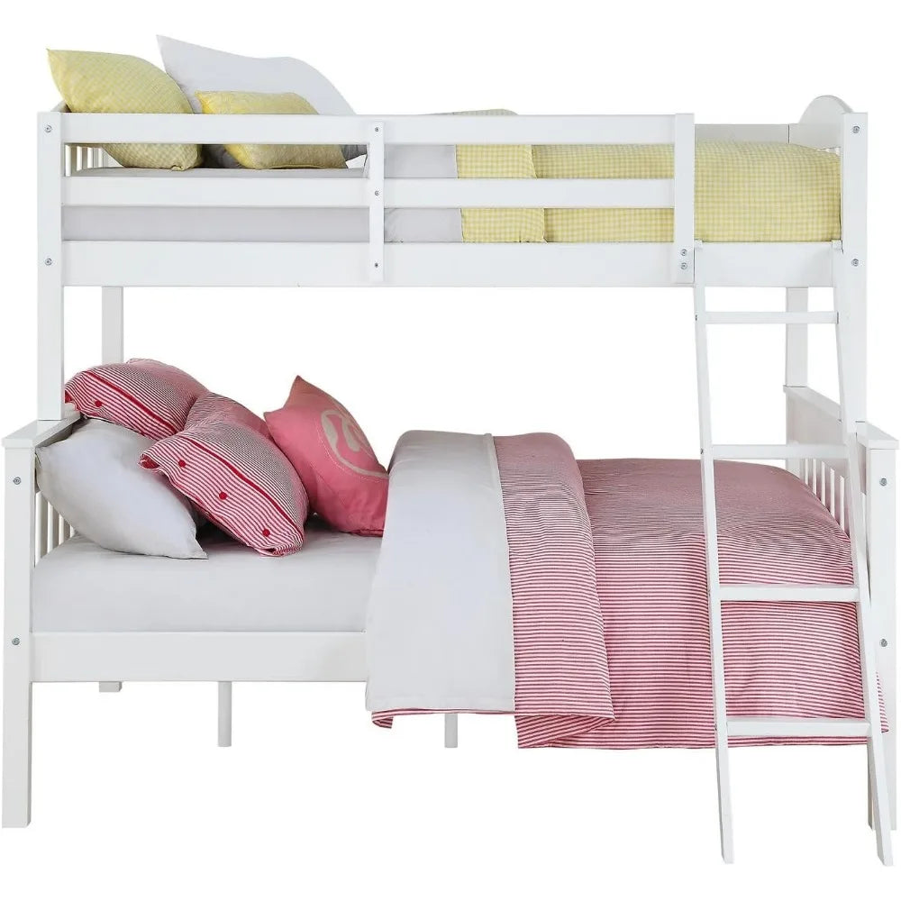 Solid Wood White Bunk Bed With Ladder and Guard Rail childrensterritory
