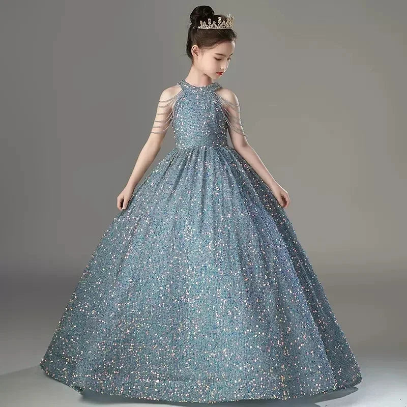 Young Girls Formal Glitter Halter Tutu Party Gown/Prom Dresses