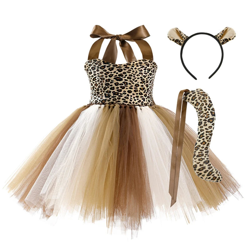 Kids Girls Little Cat Look Tutu Skirt Dresses for School Performance