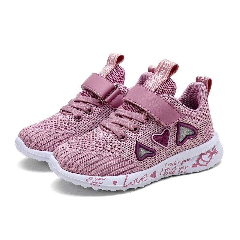 Kids Girls Cute Heart Design Light Mesh Summer Sneakers childrensterritory