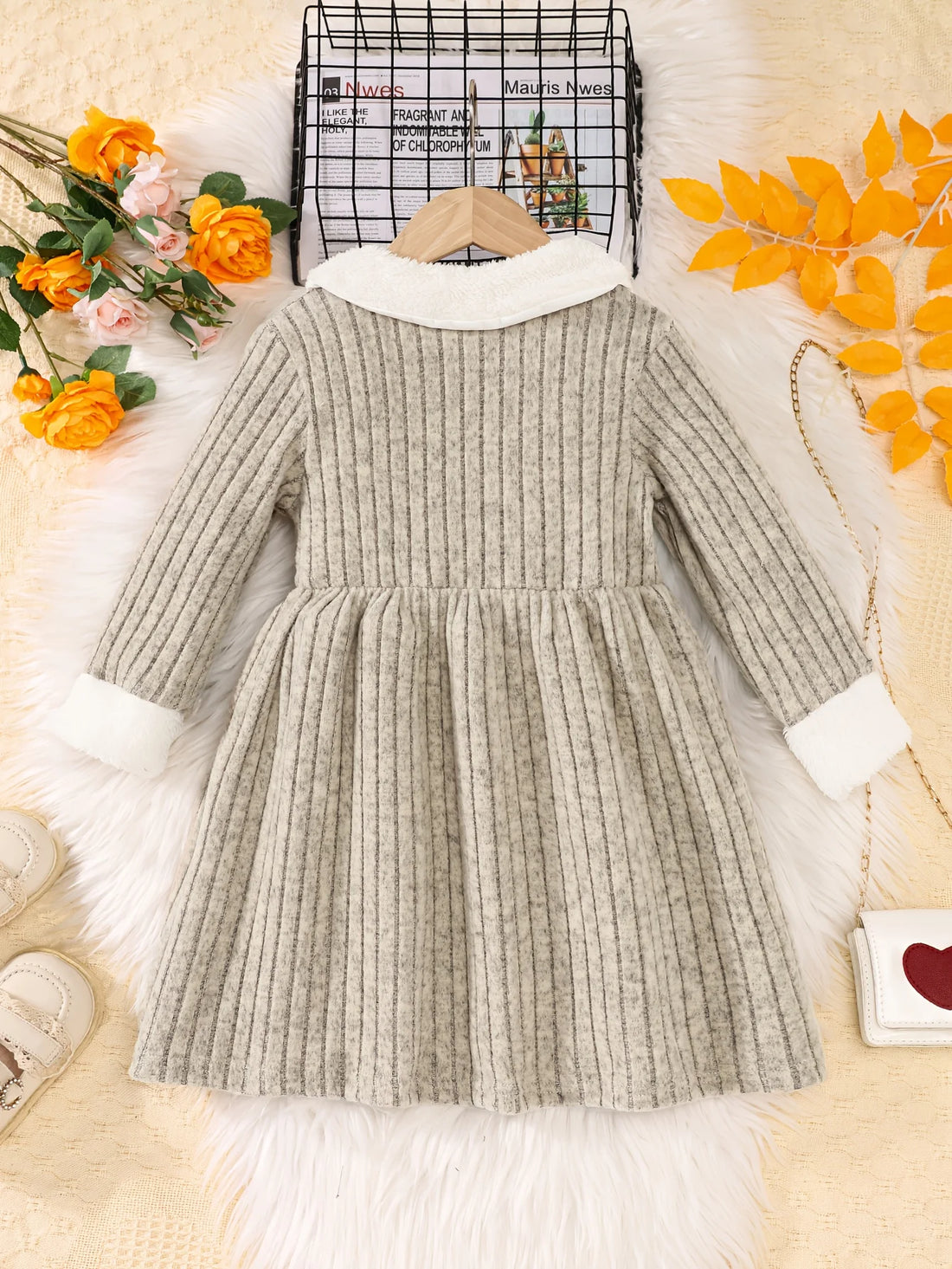 Girls’ Elegant Winter Dresses with Collar Design childrensterritory