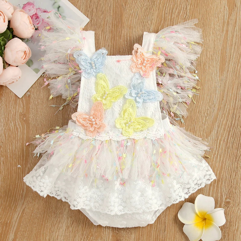 Baby Girls Cute Flower Lace Design Sleeveless Rompers