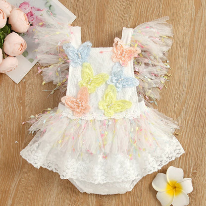 Baby Girls Cute Flower Lace Design Sleeveless Rompers childrensterritory