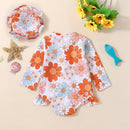 Infant Girl Flower Print Zipper Bikini/Swimwear with Cap childrensterritory
