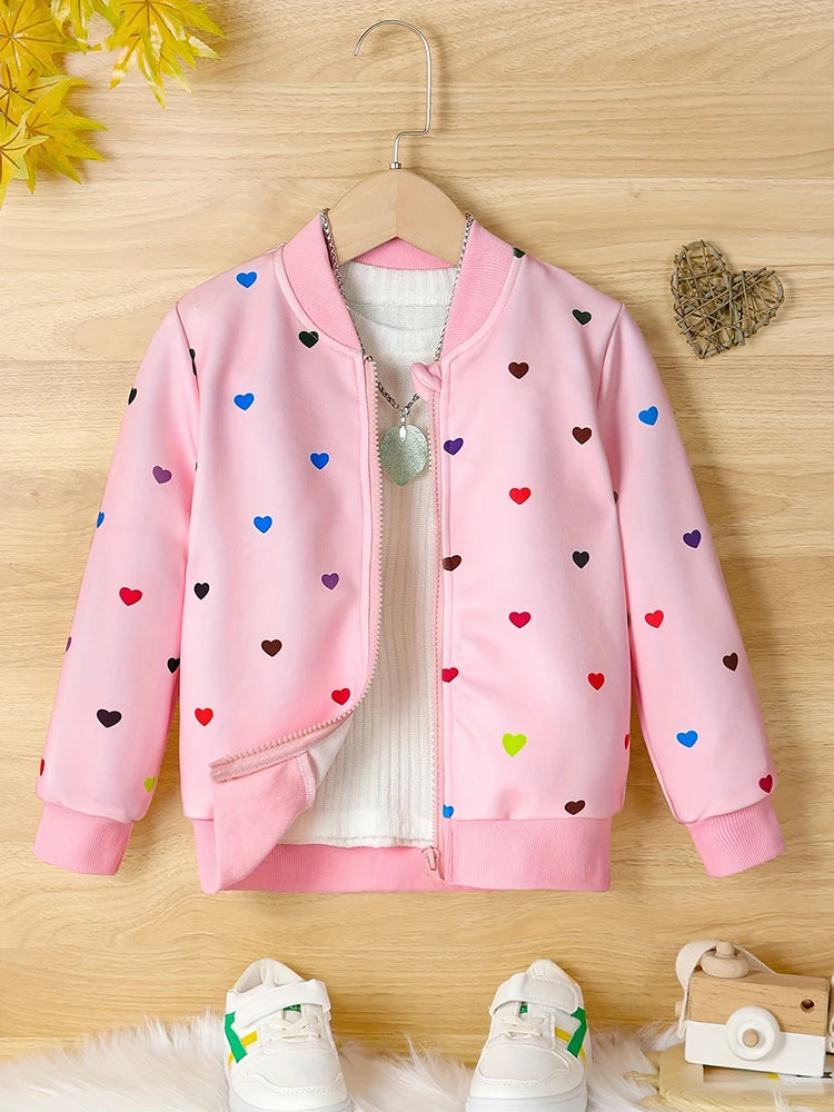 Kids Girls Colorful Love Print Zipper Jacket For Fall childrensterritory