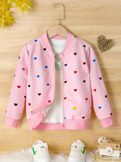 Kids Girls Colorful Love Print Zipper Jacket For Fall childrensterritory
